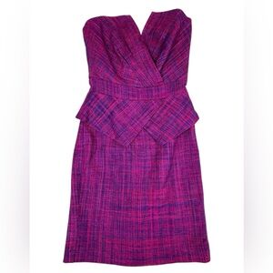 Trina Turk Fuschia Tweed Peplum Strapless Dress, size 0